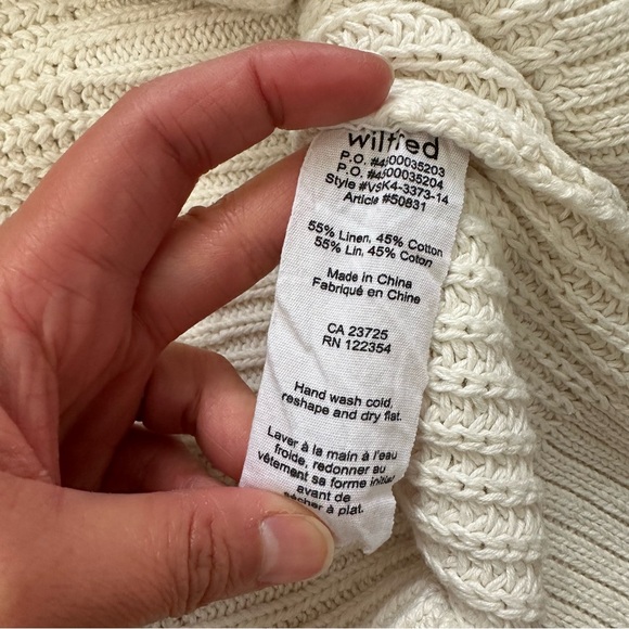Aritzia Wilfred Cream Linen Cotton Chunky Knit Crochet Sleeve Crewneck Sweater - Picture 13 of 13